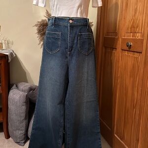 Wide-Leg Blue Denim Jeans